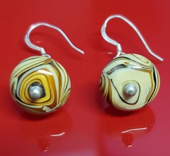 925 Lampwork Glass Bead Earrings 1.25in Sterling Silver 5gtw Brown Cream Swirl