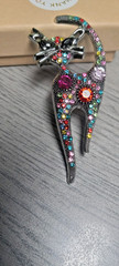 Silver Tone Multi Colored Rhinestone Cat Brooch