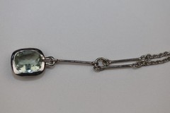 Square Gemstone Double Drop Pendant Necklace Sterling Silver