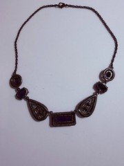 Vintage Purple Acrylic Victorian Style Necklace Gothic Retro Witchy Gunmetal