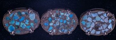 Vintage Mosaic Turquoise Bar Pin Brooch Silver Tone 45mm Antique Blue Green