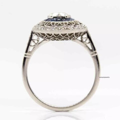 Edwardian 3Ct Lab Created Blue Sapphire Wedding Ring 14k White Gold Plated