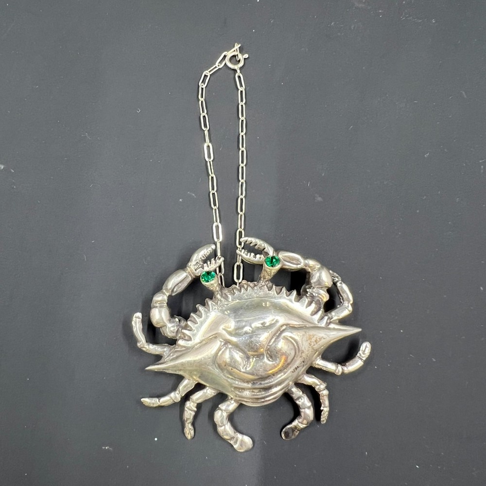 Green-eyed Sterling Silver Crab 1998 Pin / Ornament