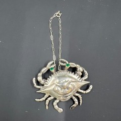 Green-eyed Sterling Silver Crab 1998 Pin / Ornament