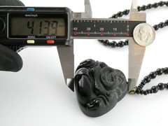 Black Onyx Carved Buddha Pendant Necklace Black Beaded Strand No Clasp 68.5g