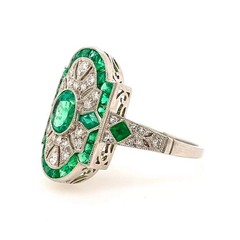 2.30Ct Art Deco Style Lab Created Emerald Engagement 14K White Gold Finish Ring