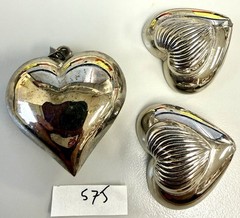 Vintage Silver Tone Puffed Heart Pendant Clip Earrings Set Modernist Statement