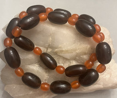 Vintage-Root Beer/Cherry Cola/Amber Orange-Carved Horn-Oval Bead-28 in Necklace