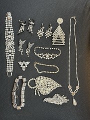 Lot Of Vintage Costume Jewelry 4 Pins, 3 Pairs Earrings, 4 Bracelets, 1 Necklace