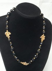 Share Vintage Black Bead with Gold Tones Nuggets Chocker Necklace 16 in