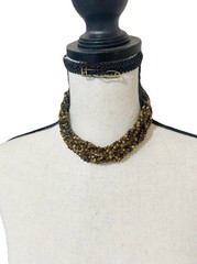 VTG 29In 4 Strand Tigers Eye Bead Necklace Caviar Gold Tone Fish Hook Clasp Read