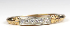 Antique Art Deco 1920 Diamond Wedding Band 14K White Yellow Ring Size 6.75 UK-N