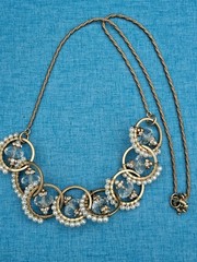 J Crew Pearl Crystal Hoop Link Draped Statement Matinee Necklace 24″ Long