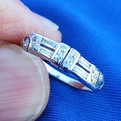 Original EARTH MINED DIAMOND Deco Wedding BAND Antique SOLID PLATINUM Ring S 5.5