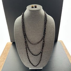Vintage Faceted Rectangle Beads Faux Wood Brown Black & Pierced Earrings