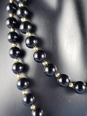 Vintage black onyx 14K gold beads necklace 30″ hand knotted