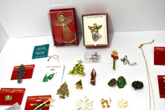 Lot of Vintage Christmas Jewelry Brooches, Charms, Earrings Angels/Trees