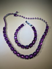 Rare, Vintage Weiss Magenta Rhinestone Necklace Bracelet-Costume Jewelry-AS IS