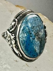 Art Nouveau ring Floral Art Deco leaves band Size 4.25 Sterling Silver women gir