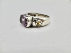 STERLING SILVER NATURAL 2.46 CARAT PURPLE AMETHYST & CITRINE RING SIZE 6