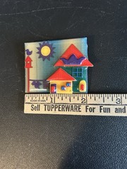 Vintage House Pin By Lucinda Teal Red Dog Houses Sun Pin Brooch
