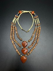 Vintage Carnelian Multi Strand Necklace, Triple Heart Pendant, Faceted Orange