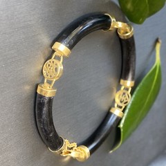 Vintage Jade Bracelet Estate Fine Jewelry Pre-Owned Black Pierced Shou 7″