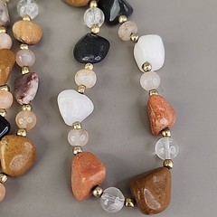 Vintage Beggars Beads Stone Necklace Nuggets Multicolor Agate Quartz 28″