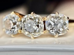 2.50 ctw Antique Old Mine Cut Diamond Three Stone Engagement Wedding Ring