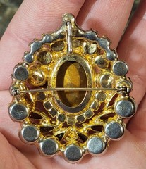 Vintage MCM Juliana Goldtone Autumn Topaz Heliotrope Rhinestone Brooch Pendant