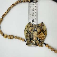 Vtg Jtv Lion Head Inlay Necklace Earrings Set Gold Tone Brown & Black Safari