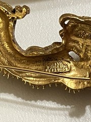 Vintage Alva Museum Replica Gold Tone Asian Menuki Dragon Brooch Pin With Box