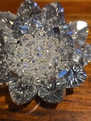 Rhinestone Brooch Clear Crystal Silver Metal Mid Century Domed Floral Pin