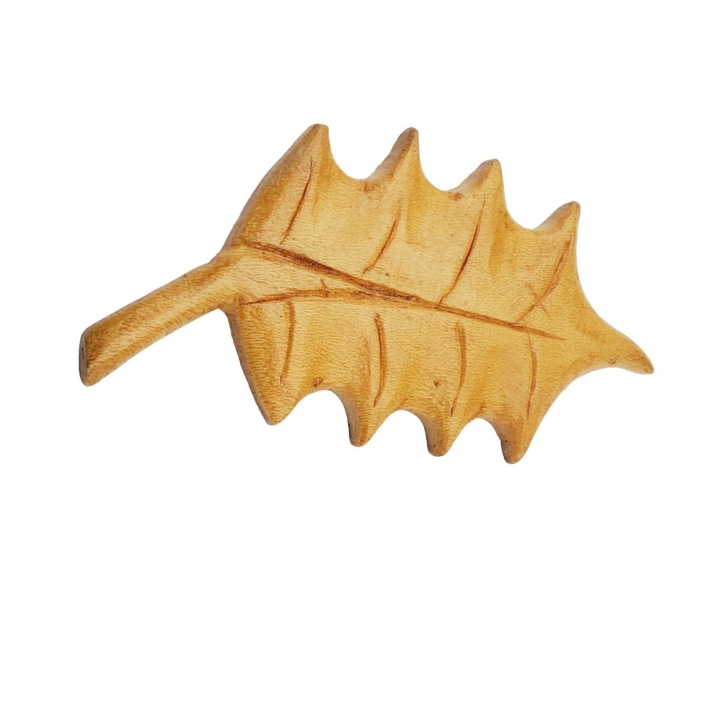 wood leaf brooch pin 3 1/8″