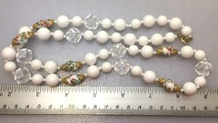 Art Glass & White Plastic Bead Necklace 30″ Vintage Statement Glam Jewelry