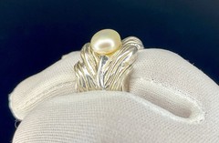 Vintage Large Sterling Silver 925 Leaf 9mm Cultured Pearl Statement Ring SZ 7.5