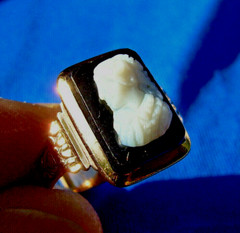 Antique Victorian 14K GOLD Deco Ring Hard Stone High Relief Onyx Portrait Cameo