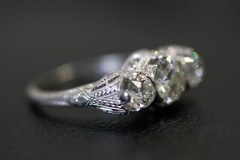 Art Deco Engagement Ring Mine European Cut Diamonds Plat 3.4 DTW 2.25 CTW 6.5