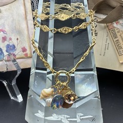 Gorgeous Vintage Sun, Sand, Sea & Sky Charms on Vtg Gold Plated Chain Necklace