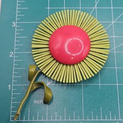 Vintage Mod Flower Brooch Pink Green Enamel Stem Pin MCM Retro Atomic Space Age