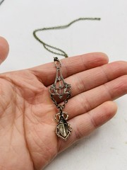Vintage Egyptian Revival Art Nouveau Lavalier Filigree Scarab Beetle Necklace