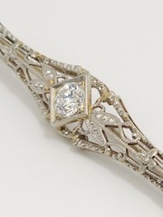 Art Deco Platinum & Gold Mixed .40ct Diamond Solitaire Brooch Bar Pin SI2 F/G