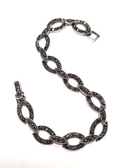Vintage Signed FAS 925 Sterling Silver & Marcasite Cable Design Link 7″ Bracelet