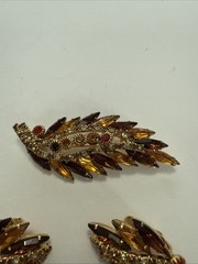 Vintage Rhinestone Prong Set Floral Goldtone Brooch Pin Plus Earrings
