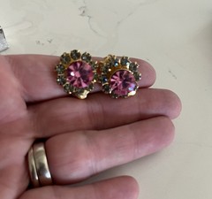 Vintage Pink Rhinestone Brooch and Matching Clip On Earrings Set