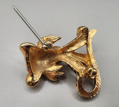 Vintage JOMAZ Tiger Brooch Signed Joseph Mazer Rhinestone Enamel Gold Tone Pin