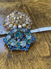 2 Austria Signed Brooches. AB Crystal And Multi Color Blue. Mid Century