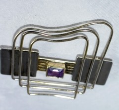 Vtg Signed YES Studio Poland Sterling Silver Amethyst Large Modern Pin & Pendant