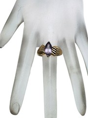 Vintage 14k Gold Amethyst 2ct Marquise Ring Chevron Band Size 8.75 , 3.8g