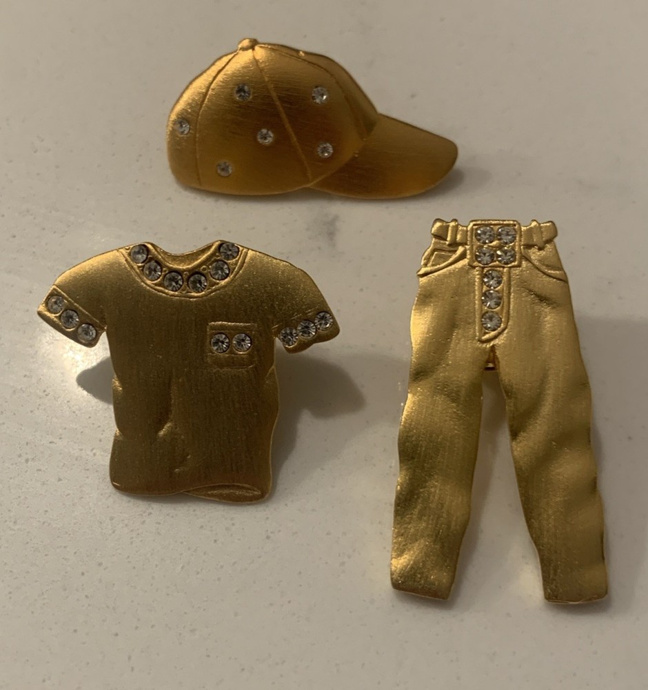 Three Vintage Gold Tone Lady Remington Pins By Jonette Jewelry Hat Shirt Pants